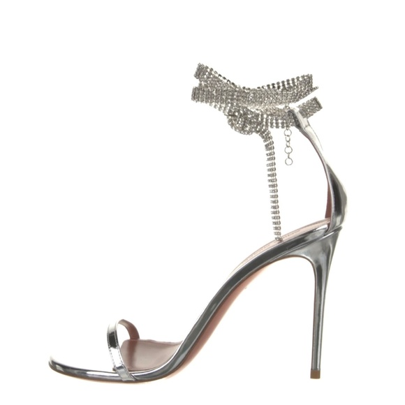 Amina Muaddi Silver Georgia Heeled Sandals / Stiletto Heels US9 - Picture 11 of 13